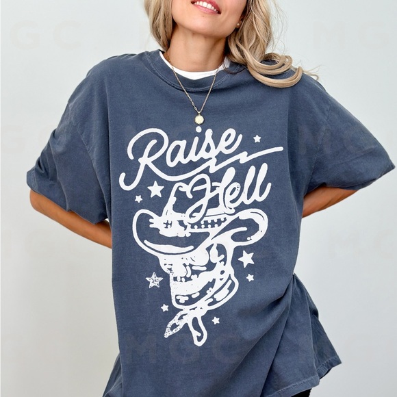 Comfort Colors Raise Hell Cowboy Skull Shirt - Picture 1 of 10